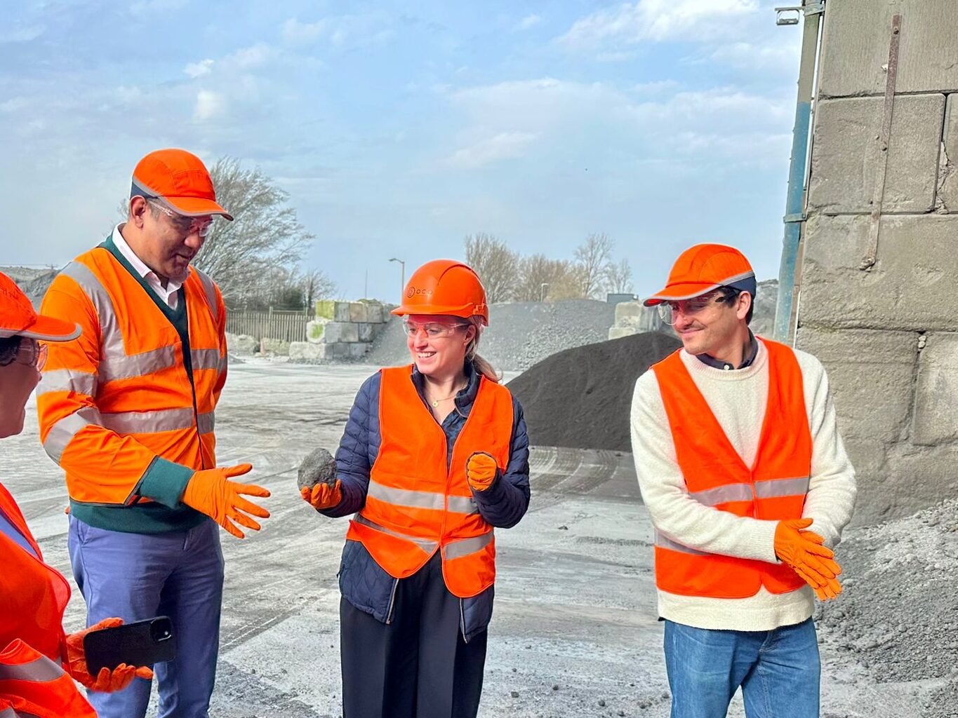 Image shows visitors reviewing the Manufactured Limestone at the OCO plant in Avonmouth.