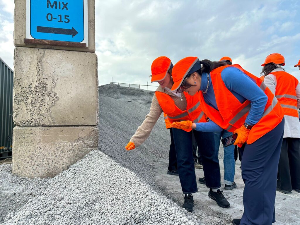 Visitors review the Manufactured limestone aggregate